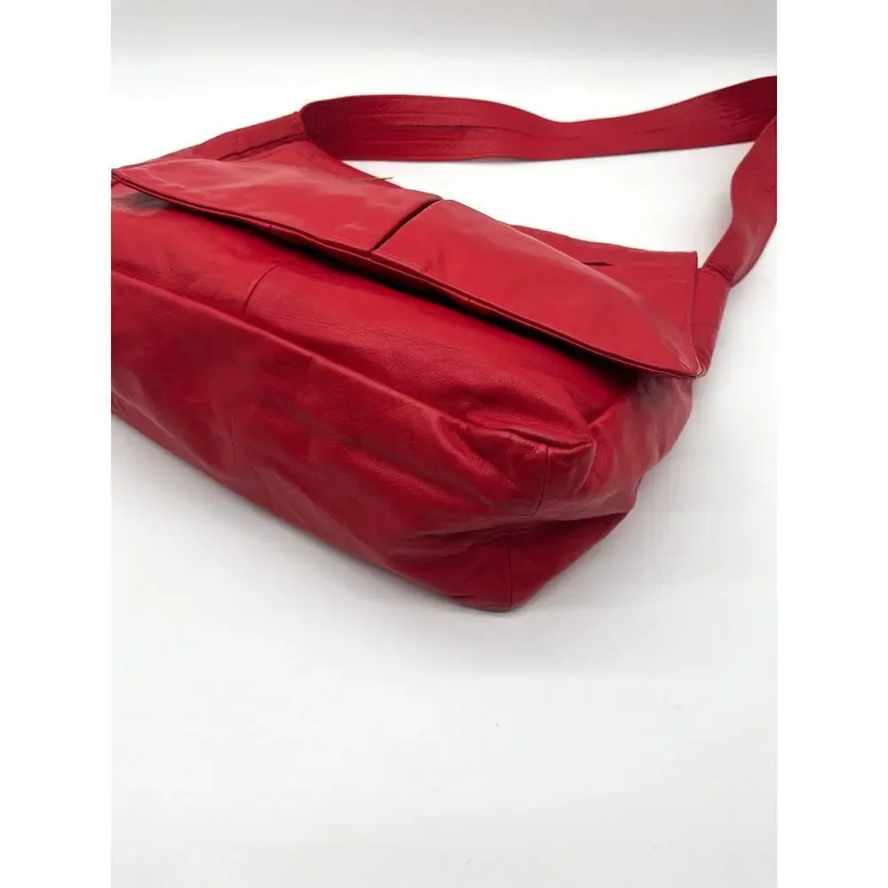 Georgetown Leather Design Red Messenger Foldover Hobo Bag